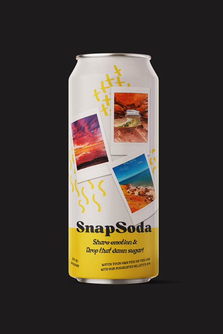 SnapSoda is a sugar-free beverage that uses augmented reality to share your own pics directly on the can.